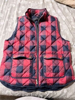 J. Crew Red and Navy Plaid Quilted Puffer Vest